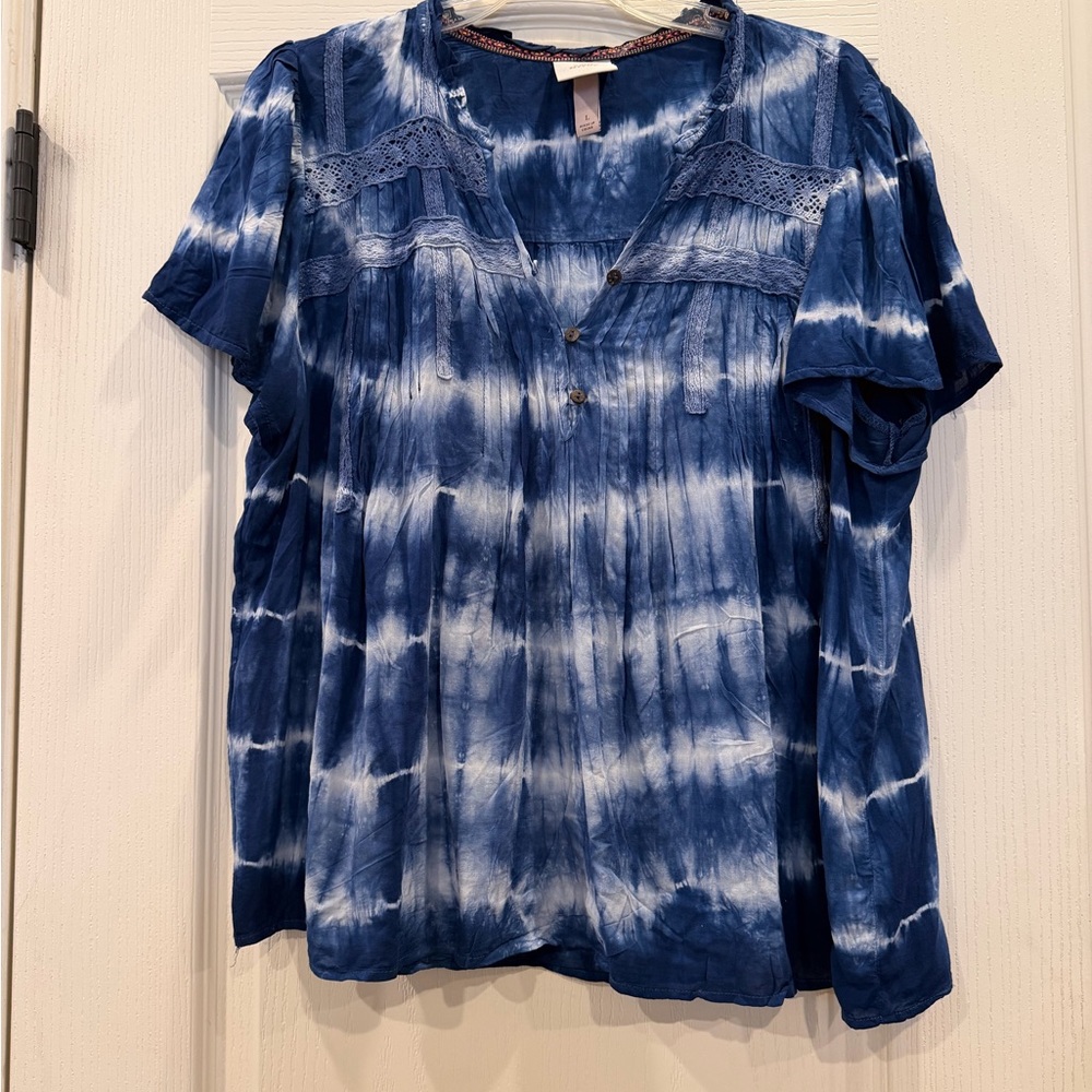 Knox Rose Navy Tie-Dye Blouse